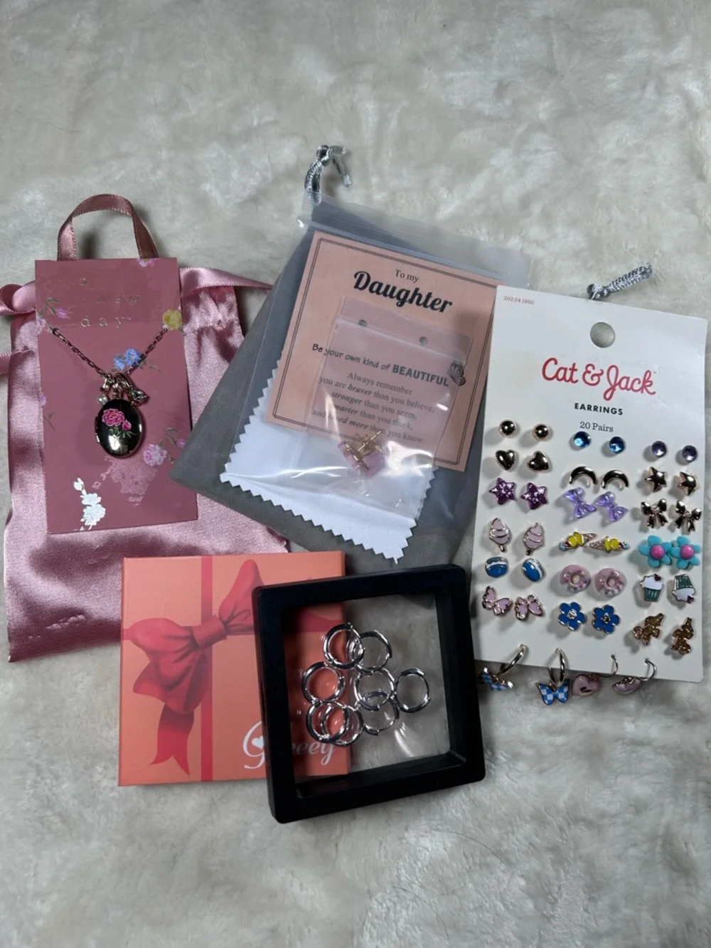 NWT Jewelry Bundle, A New Day Necklace Daughter Butterfly Huggie Hoops earrings